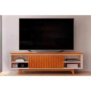 Rack Bancada Para Tv Até 75 Polegadas Loren Ripada Com Nichos 200x58cm Freijó-off White - Dj Móveis