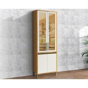 Paneleiro De Cozinha Cristaleira Tempranillo C- 4 Portas (2 C- Vidro Reflecta) 70x230cm Amendoa-off White - Ronipa