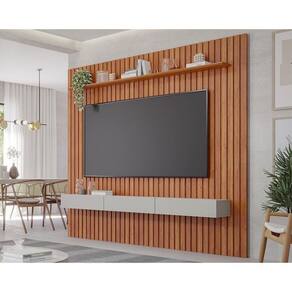 Rack Bancada Com Painel Para Tv Até 75 Pol Maragogi Ripado 1 Porta E 2 Gavetas 230x220cm Cinamomo-off White - Permóbili