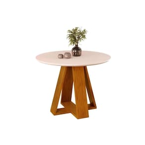 Mesa De Sala Jantar Celeste C- Tampo Madeirado Vidro Redondo 103x103cm Cedro-off White - Dj Móveis