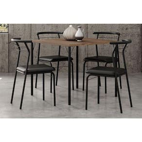 Sala De Jantar Completa 1545 Aço C- Tampo Madeirado 87x87cm E 4 Cadeiras 1708 Preto-legno - Preto-preto - Carraro