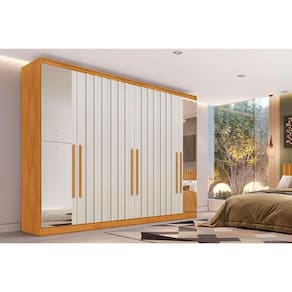 Guarda Roupa Casal 6 Portas (4 Ripadas E 2 C- Espelho) E 6 Gavetas Oxford Peroba-off White - Europa
