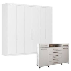 Cômoda London e Guarda Roupa Casal Venice 62580 Branco Brilho - Demóbile