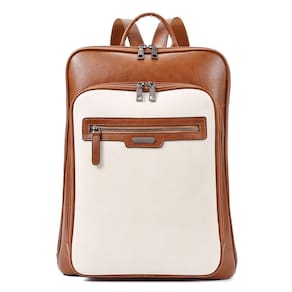 Mochila para laptop CLUCI Leather para mulheres 15,6" esbranquiçada