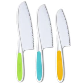 Conjunto de facas de cozinha para crianças Leking, 3 peças de plástico com bordas serrilhadas