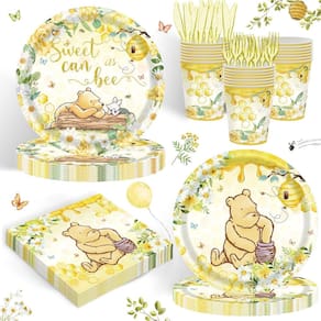 Conjunto de suprimentos de festa Classic Winnie Bear 120 unidades para 20 convidados