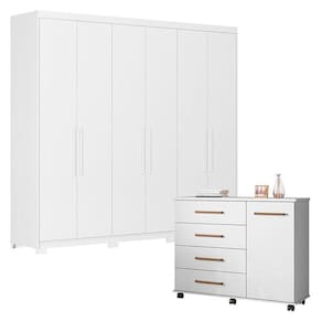 Cômoda Flora e Guarda Roupa Casal Venice 62580PE Branco Brilho com Pés - Demóbile