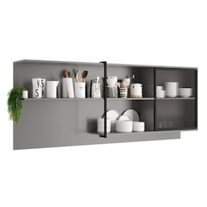 Armário Aéreo Para Cozinha Alpha 2504 Com 1 Porta Com Vidro Canelado 200cm Cinza - Carraro