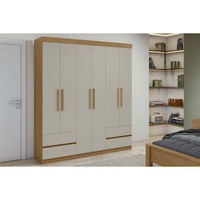 Guarda Roupa Solteiro 6 Portas E 4 Gavetas Zeus Amêndoa-off White