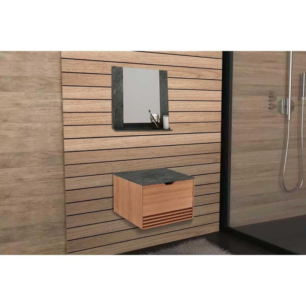Armário c/ Balcão Banheiro Suspenso BN3613 s/ Cuba 60cm e Espelho BN3610 Amendoa/Marmore Lunar - Tecno Mobili