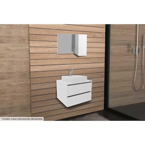Armário c/ Balcão Banheiro Suspenso BN3607 s/Cuba 60cm e Espelho BN3602 Branco - Tecno Mobili