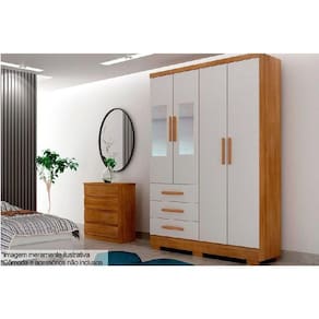 Guarda Roupa Solteiro 4 Portas (2 C- Espelho) E 3 Gavetas C- Pés -berlim Cumaru-fendi