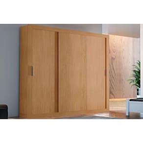 Guarda Roupa Solteiro 3 Portas De Correr E 4 Gavetas Veneza Naturalle-ripado 3d
