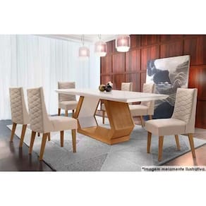 Sala De Jantar Completa Alvorada C- Tampo Madeirado C- Vidro 180x90cm E 6 Cadeiras Dafne Imbuia-suede Creme Pérola - Rufato