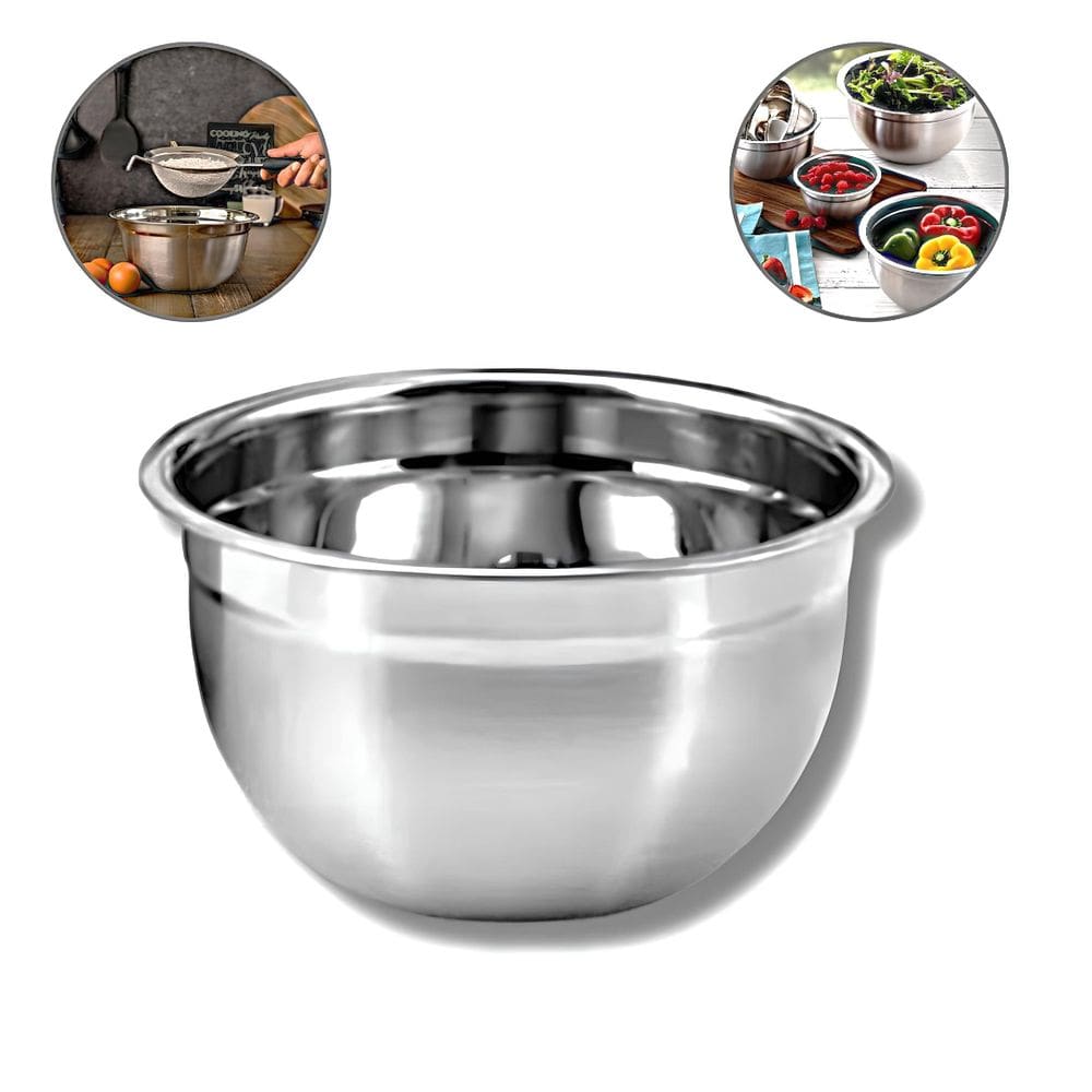 Tigela Bowl Multiuso 22cm Diâmetro Em Aço Inox Profissional Bacia Culinaria de Cozinha Saladas Massa