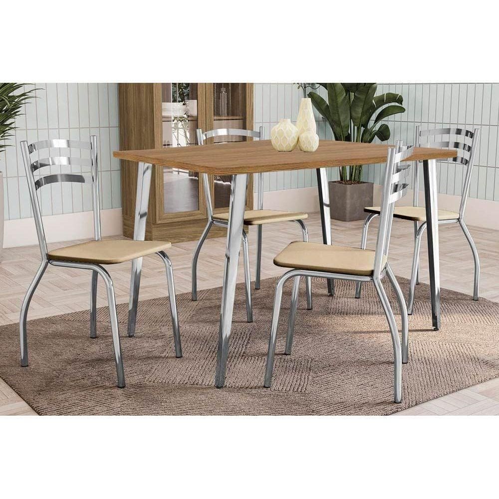 Sala De Jantar Completa Iguaçu C- Tampo De Madeira 136cm + 4 Cadeiras Portugal Cromada-nude 16 - Kappesberg
