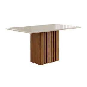 Mesa De Sala Jantar Ana C- Tampo Madeirado C- Vidro 130x80cm Nature-off White - Cimol