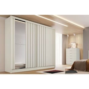 Guarda Roupa Casal 2 Portas De Correr Ripada (1 C- Espelho) E 4 Gavetas Galati Off White - Europa