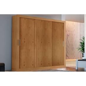 Guarda Roupa 3 Portas De Correr E 4 Gavetas Veneza Naturalle-ripado 3d