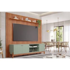 Rack Bancada Com Painel Para Tv Até 75 Pol Maragogi-holanda Ripado 4 Portas 230x220cm Salvia-cinamomo - Permóbili