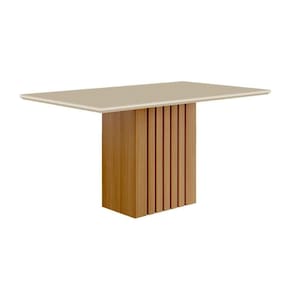 Mesa De Sala Jantar Ana C- Tampo Madeirado C- Vidro 130x80cm Nature-off White - Cimol
