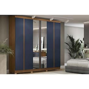 Guarda Roupa Casal 6 Portas (2 C- Espelho) E 3 Gavetas C- Pés Cb01r583 Canela-azul