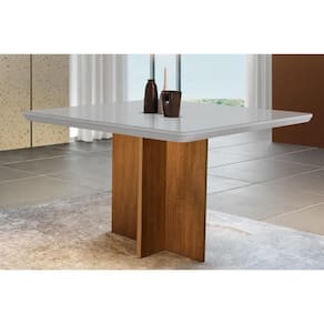Mesa P- Cozinha Berlim C- Tampo 90x90cm Madeirado Vidro Canto Curvo - Imbuia-off White - Rufato