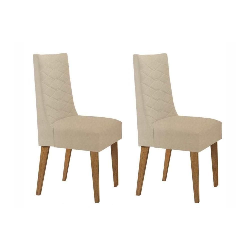 Cadeira Sala De Jantar Dafne Kit 2 Un Madeira Capuccino-linho Bege Turim - Rufato