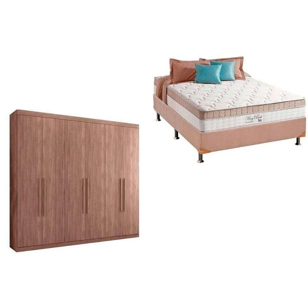 Cama Box Casal + Colchão American Herval + Guarda Roupa Imaginare 6.4 Atacama-jatobá