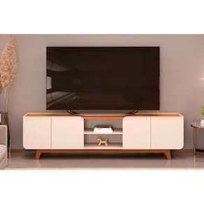 Rack Bancada Para Tv Até 75 Polegadas Nadine Com Nicho 220x60cm Off White-freijó - Dj Móveis