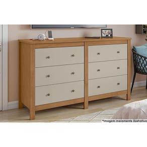 Cômoda De Quarto Horizontal Maggiore C/ 6 Gavetas Amêndoa/off White - Lopas