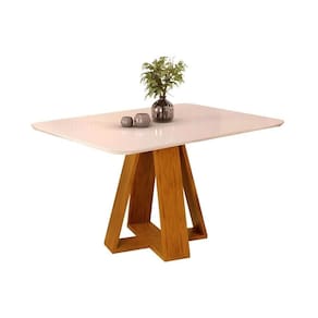 Mesa De Sala Jantar Celeste C- Tampo Madeirado Vidro Curvo 120x90cm Cedro-off White - Dj Móveis