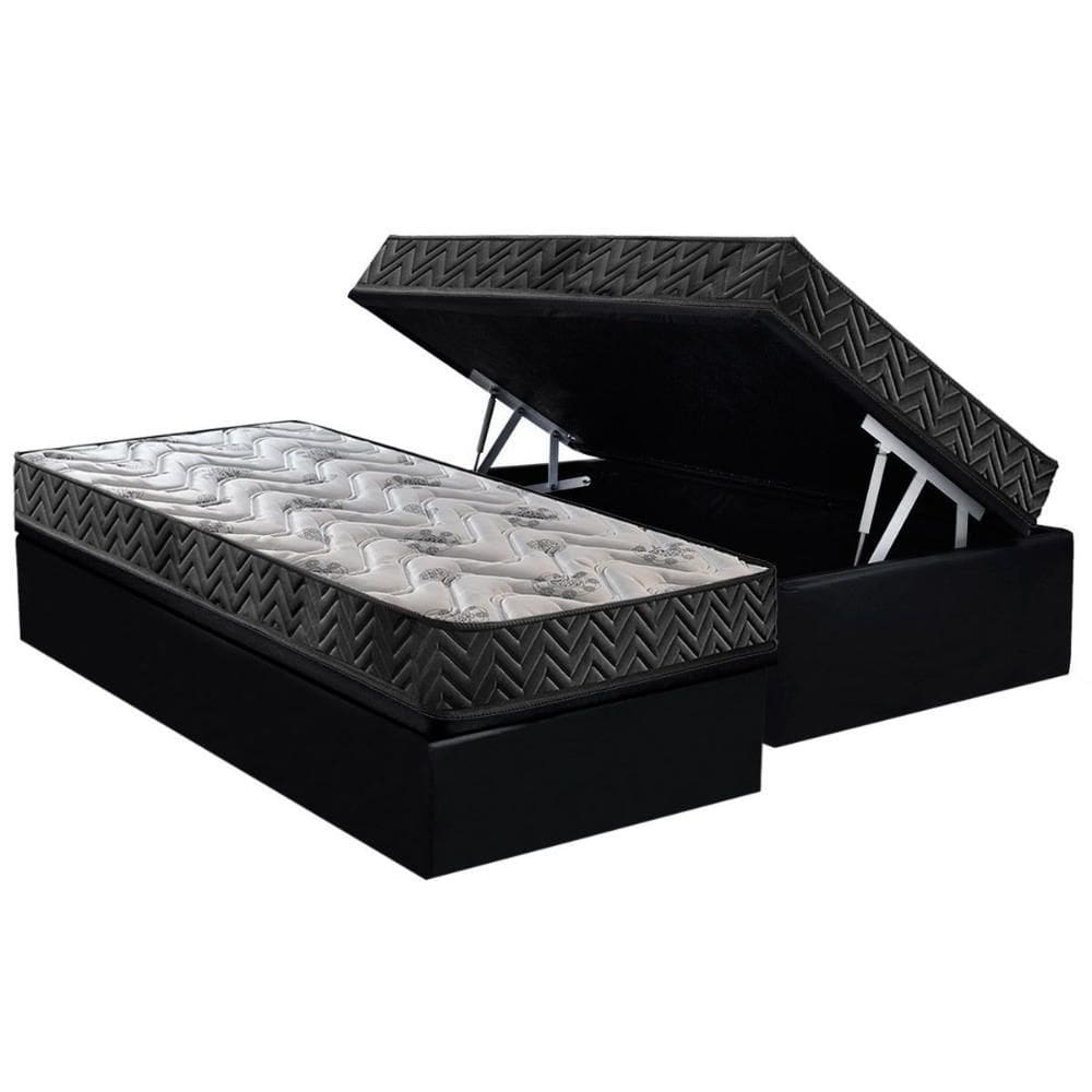 Conjunto Box Baú Solteiro: Colchão Espuma Paropas D45 Pasquale Wave Black + Base CRC Suede Black (88x188)