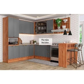 Cozinha Completa Bella 9 Peças (3aéreos+3balcões+1torrequente+1ilha+1complemento) C9p200 Nogal-cinza - Carraro