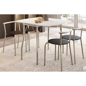 Sala De Jantar Completa Mesa Dobrável E 4 Banquetas 105 Prata-branco - Prata-preto - Carraro