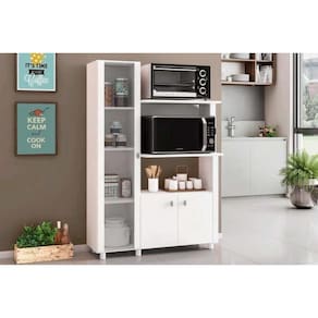 Balcão de Escritório Multiuso BL-3304 c/ 3 Portas e Nicho p/ Microondas 96cm Branco - Tecno Mobili