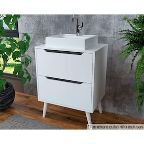 Balcão p/ Banheiro c/ Pés BN3639 s/ Cuba c/ 2 Gavetas 60cm Branco - Tecno Mobili