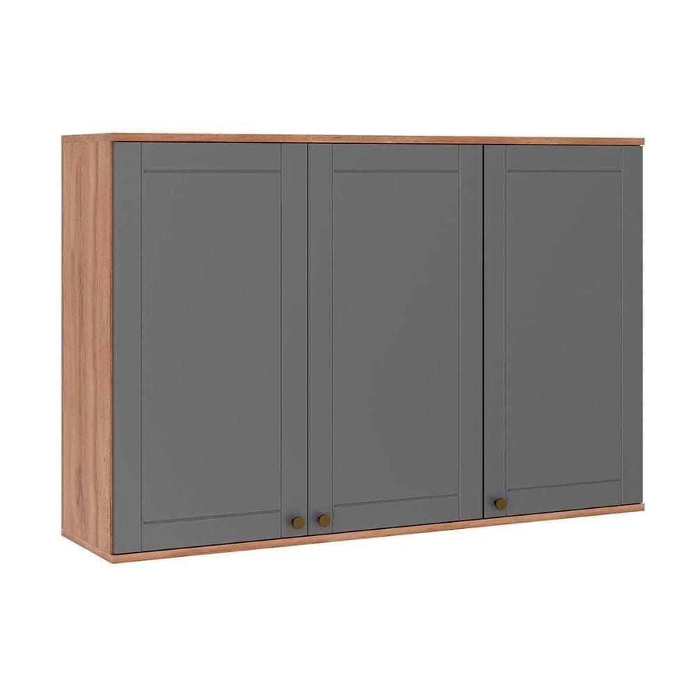 Armário Aéreo Para Cozinha Bella 2601 Com 3 Portas 120cm Nogal-cinza - Carraro