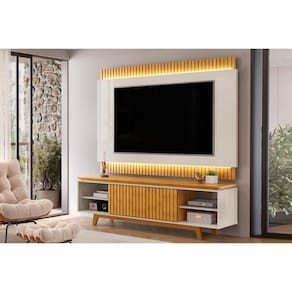 Rack Bancada Com Painel Para Tv Até 75 Polegadas Loren Ripada Nichos 200x194cm Cedro-bali - Dj Móveis