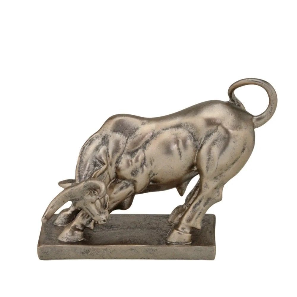 Escultura Touro Decorativo Em Resina Bronze 15Cm