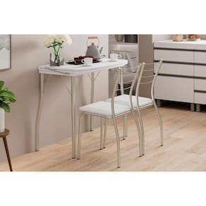Mesa De Sala Jantar Multiuso Dobrável E 2 Banquetas 1700 Prata-branco - Prata-branco - Carraro