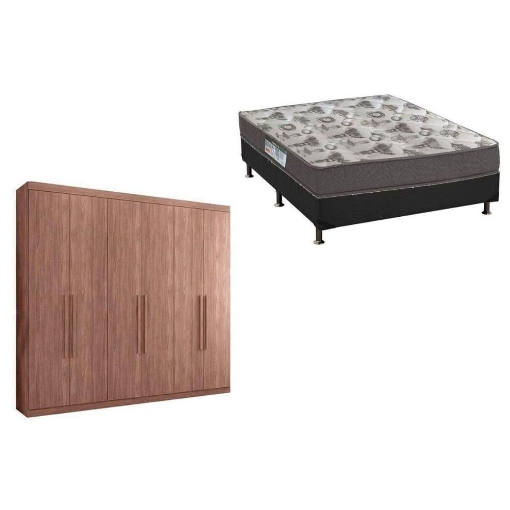 Cama Box Casal + Colchão D33 Ortobom + Guarda Roupa Imaginare 6.4 Atacama-jatobá
