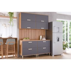 Cozinha Completa Bella 5 Peças S- Portas (2 Armários + 2 Balcões + 1 Painel Ripado) Freijo-titanium - Mgm