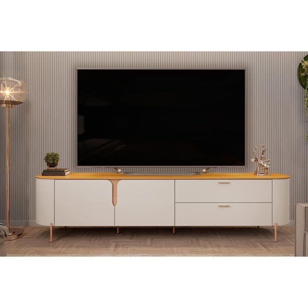 Rack Bancada Para Tv Até 75 Pol Celine 100% Mdf Com Pés 241x57cm Bali-cedro - Dj Móveis