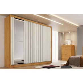 Guarda Roupa Casal 2 Portas De Correr Ripada (1 C- Espelho) E 4 Gavetas Galati Peroba-off White - Europa