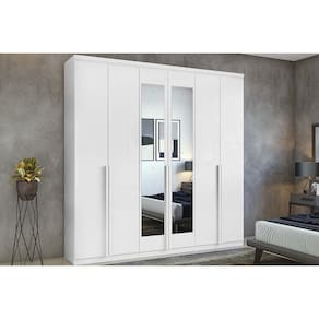 Guarda Roupa Casal 6 Portas (2 C- Espelho) E 4 Gavetas Alonzo New Branco