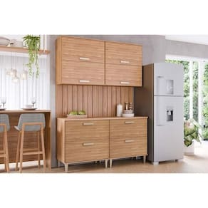 Cozinha Completa Bella 5 Peças (2 Armários + 2 Balcões + 1 Painel Ripado) Freijo - Mgm