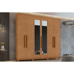 Guarda Roupa Casal 6 Portas (2 C- Espelho) E 5 Gavetas C- Pés áries Amêndoa