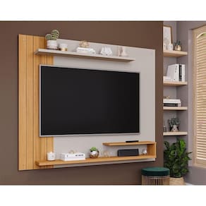 Painel Home Para Tv Até 50 Pol Floripa Com Prateleiras Ripado 161x135cm Off White-nature - Permóbili