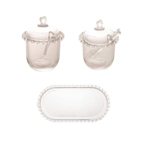 Combo Kit Açucareiro Meleira E Travessa Coração Lyor 3 Peças Transparente